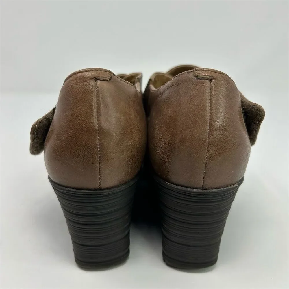 Earth Women's Mary Jane Wedge Shoes Brown Leather Size 7 Casual Comfort